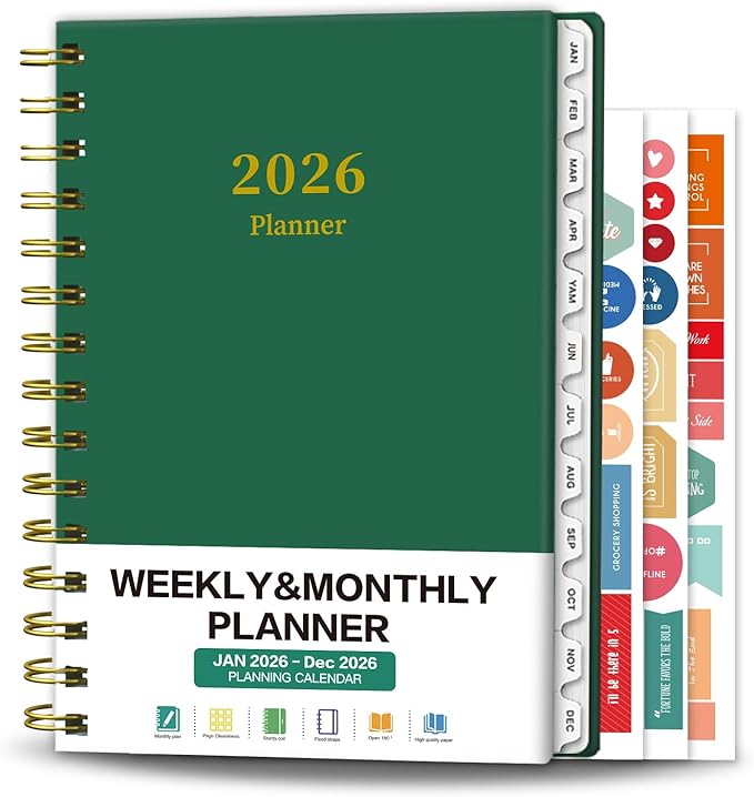 Ymumuda Academic Planner 2026, Daily Weekly and Monthly Calendar Planner (Jan. 2026-Dec. 2026),8.4"×6.3", Hardcover Notebook Teacher Supplies, Premium Thick Paper, Planners for School Work Office