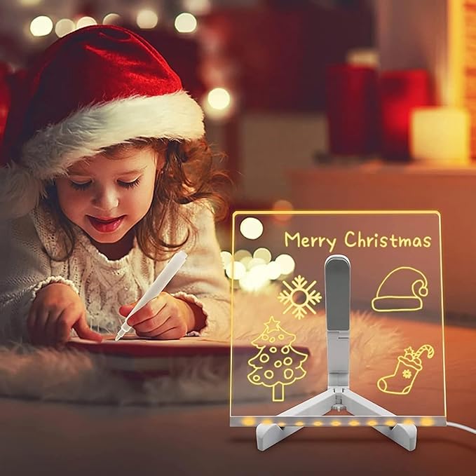 LED Note Board with Colors, Acrylic Led Note Board with Colors, Light up Dry Erase Board with Stand & 7 Pens, Glowing Memo Letter Message Board for Home Office School (7.87" x 7.87")