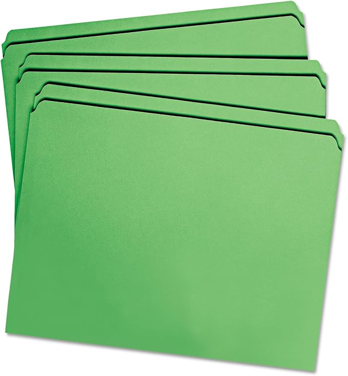 Smead File Folder, Reinforced Straight-Cut Tab, Letter Size, Green, 100 per Box (12110)