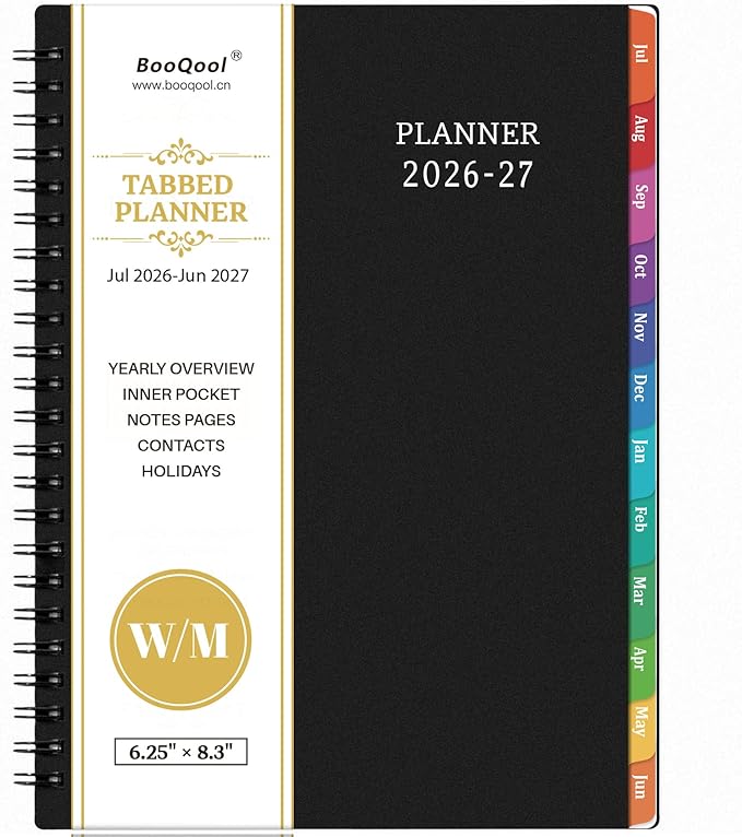 Planner 2026-2027 - July 2026 - June 2027, 2026-2027 Planner Weekly and Monthly, Academic Planner, Calendar Planner with Colorful Tabs, 6.25" × 8.3", Strong Twin-Wire Binding, Back Pocket, Holidays