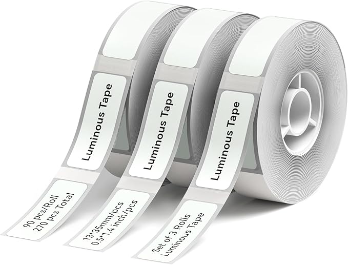 NIIMBOT D11 Label Maker Tape D110 Labels 3Rolls, Self-Adhesive Labeling Tape Replacement 0.5" X 1.38" (13 X 35mm) Thermal Label Refills for Home Office, 90 Labels/Roll, Luminous