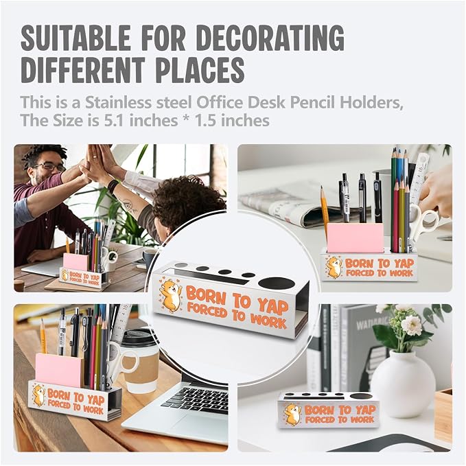 FOKCBOCM Funny Office Pen Holder with Hamster Design, Stainless Steel Desk Organizer Gift for Coworker, Chatty Work Humor Workspace Decor, Sarcastic Desk Accessory-DS113