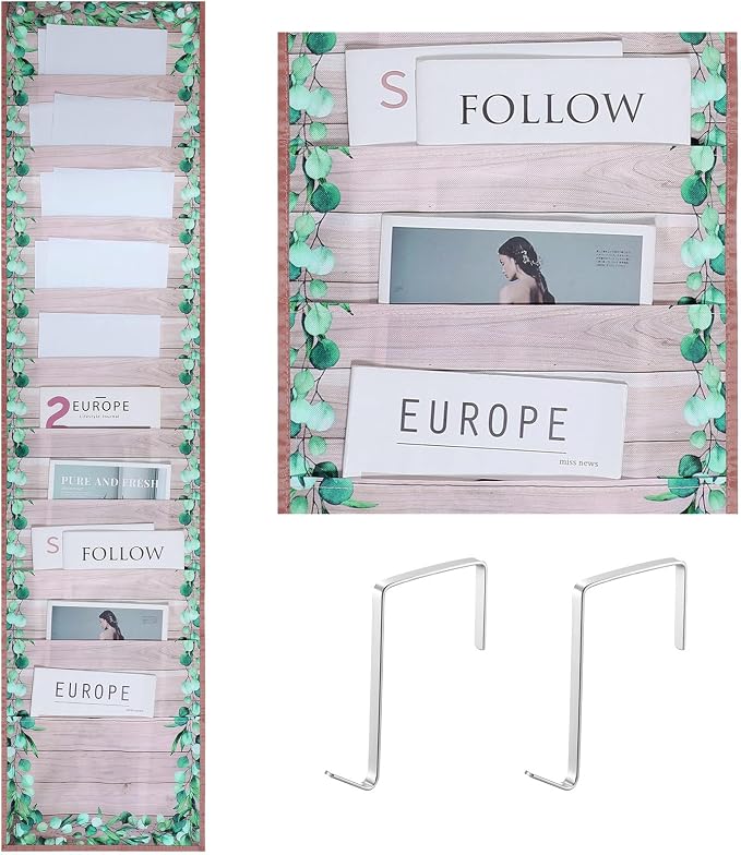 MotiMind 10 Pockets Wall Hanging File Folders File Storage Pocket Chart for Classroom Hanging Wall Organizer with 2 over the Door Hangers, 58" x 14" for School Classroom Office Home(Farmhouse)