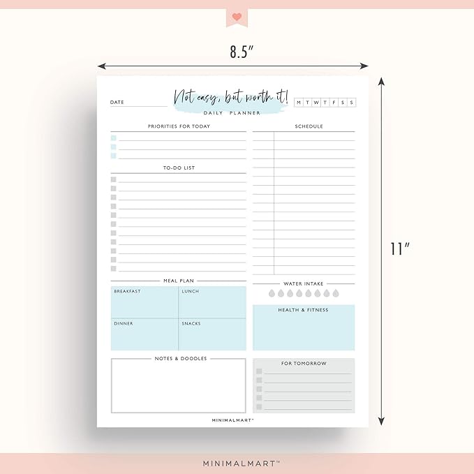 Daily Planner with 50 Undated 8.5 x 11 Tear-Off Sheets, Motivational Daily Vibrant Calendar, Organizer, Scheduler, Productivity Tracker, Meal Prep, Organize Tasks, Lists