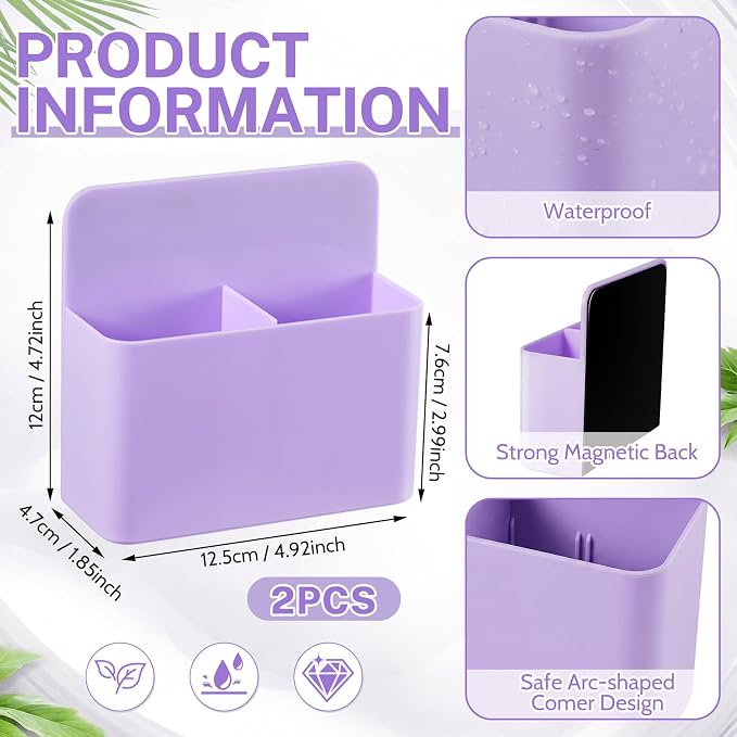 2 Pcs Magnetic Dry Erase Marker Holder Magnetic Pen Holder for Whiteboard Magnet Pencil Storage Organizer for Office Refrigerator Locker Classroom Organization Metal Cabinets (Purple)
