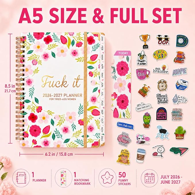 Fuck it Planner Calendar 2026-2027 - A5 6.2*8.5" Weekly Monthly Swear Notebook for Goals Productivity, Fucking Sweary Daily Agendas Organizer Get Shit Done Journal, Funny Gifts for Tired Women, White