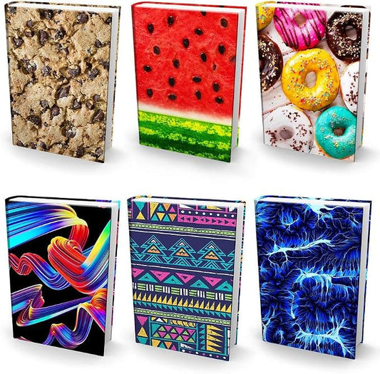 Book Sox Stretchable Book Cover: 6 Print Value Pack. Fits Most Hardcover Textbooks up to 9 x 11. Adhesive-Free, Nylon Fabric School Book Protector Easy to Put On Jacket wash Re-use (Ultra Print)