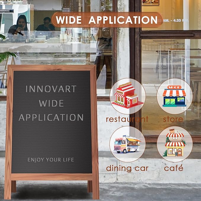 INNOVART A-Frame Sidewalk Sign 40”x26”, Sandwich Felt Letter Board w/Changeable Letters, Double-Sided Felt Letter Board, Free Standing Letter Board Easel for Restaurant, Business, Wedding, Dark Brown
