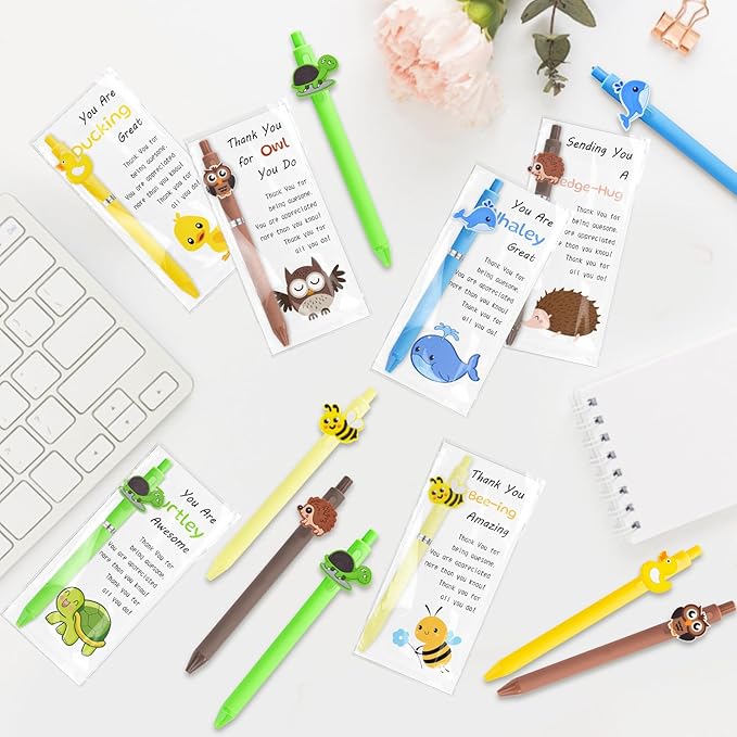 Auch Employee Appreciation Gifts Bulk – 30 Pack Inspirational Animal Ballpoint Pens with Funny Thank You Cards for Coworkers, Teachers, Team & Staff (Multicolor)