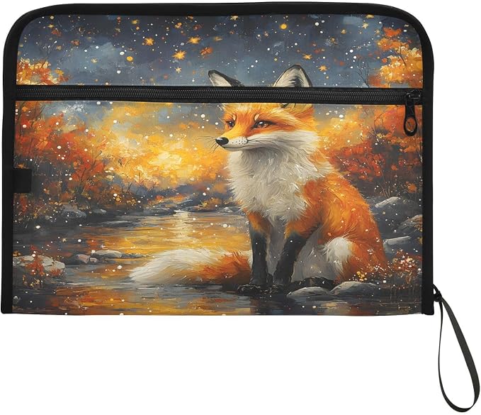 Expanding File Folder Funny Magic Fox Accordion File Organizer 13 Pockets Document Organizer with Zipper Labels A4 Letter Office Storage