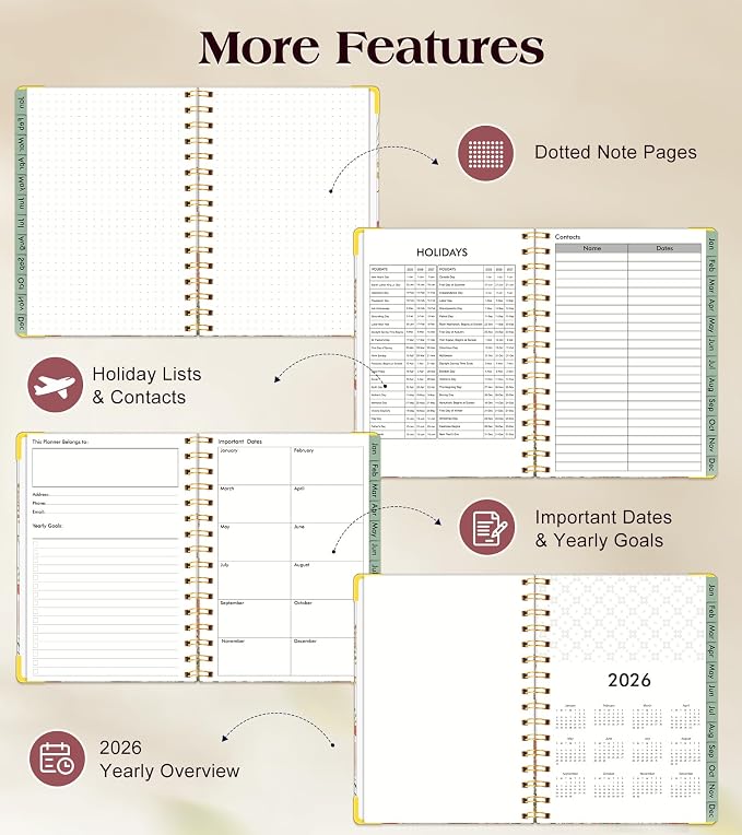 2026 Planner, Hardcover Weekly and Monthly Planner for Women, January 2026 - December 2026, Spiral Yearly Agenda Organizer Book 2026 with Tabs, Daily Calendar Planners for School Work Home, A5 (5.75" x 8.38"), Petite Blooms