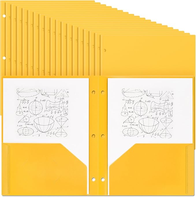 Yeaqee 72 Pcs Plastic Folders with Pockets Bulk 3 Hole Punched 2 Pocket File Folders for 3 Ring Binder Divider Folder for Notebooks, Durable Poly for Office Home (Yellow)