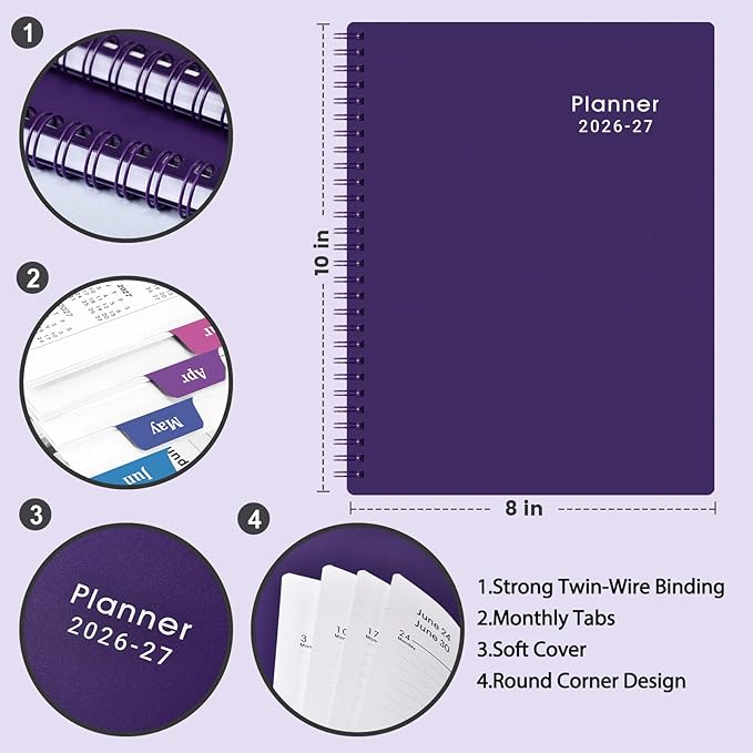 Planner 2026-2027 - Planner 26-27, Jul. 2026 - Jun. 2027, 8”× 10”, 2026-2027 Weekly & Monthly Planners with Monthly Tabs, Strong Twin-Wire Binding, Waterproof cover