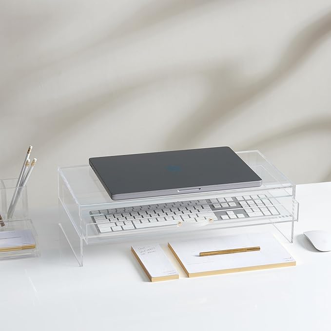 russell+hazel Acrylic Monitor Stand with Drawer, 20” x 10” x 5.25”, Desktop Organization, Clear, Hold up to 10 lbs., 98149