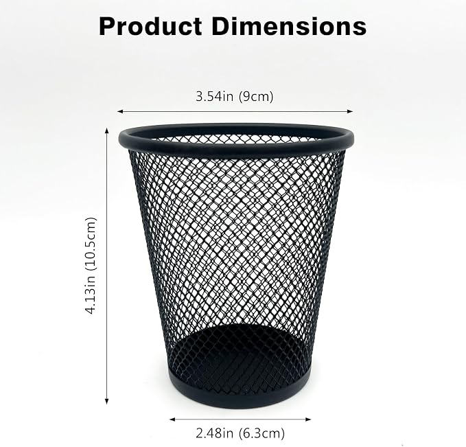 6 Pack Wire Mesh Pen Holder Set – Black Metal Pencil Cups for Desk Organizer, Office & Home Accessories