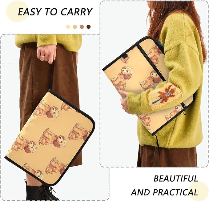 Expanding File Folder Poodle Dog Yellow Accordion File Organizer 13 Pockets Document Organizer with Zipper Labels A4 Letter Office Storage