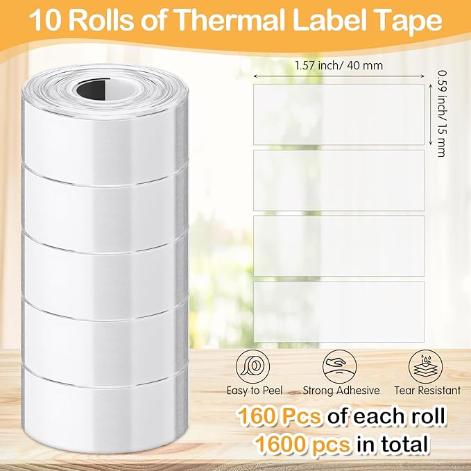 Gersoniel 1600 Pcs Label Tapes Compatible with D30 Label Printer Laminated Labeling Stickers Thermal Labels for Home Office