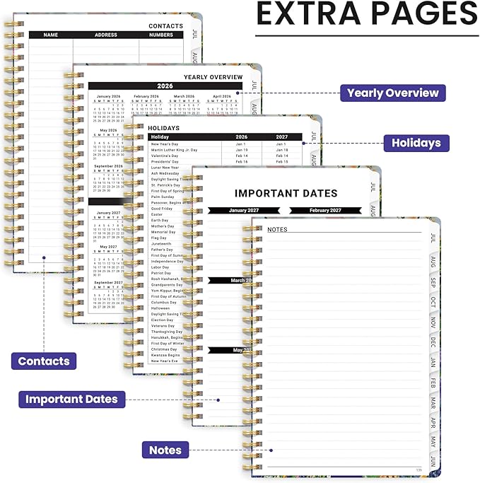 Planner 2026-2027, Monthly and Weekly Academic Planner July 2026 - June 2027, Hardcover Student Teacher Planning Agenda Calendar Book with Tabs, Perfect for Office School Supplies, A4 (8.5" x 11") - Lavender Dusk