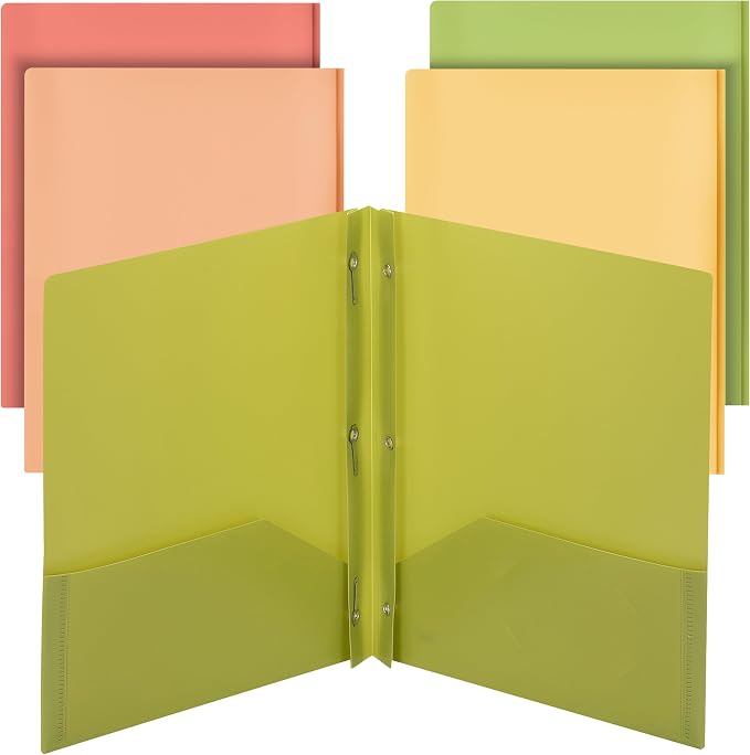 Mr. Pen- Plastic Folders with Pockets and Prong, 5 Pack, Assorted Colors, Pocket Folders, Folders with Prongs, File Folders with Fasteners, 2 Pocket Folder