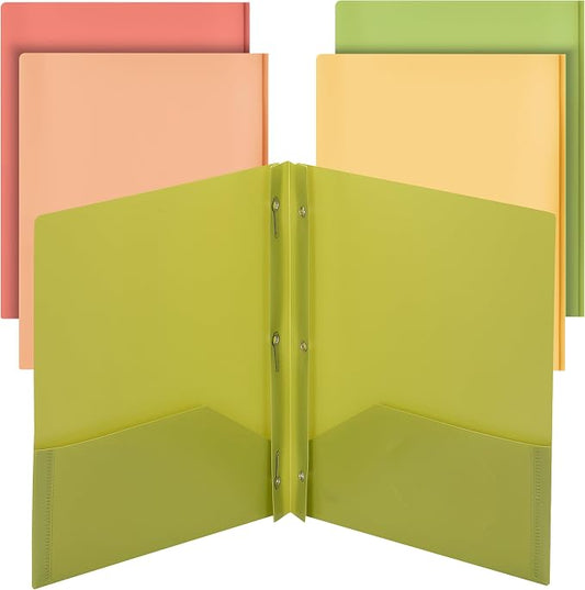 Mr. Pen- Plastic Folders with Pockets and Prong, 5 Pack, Assorted Colors, Pocket Folders, Folders with Prongs, File Folders with Fasteners, 2 Pocket Folder