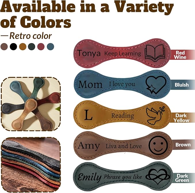 Personalized Leather Magnetic Bookmarks for Women Custom Engraved Motivational Text Book Marker Clip Gift for Book Lover Readers Women Kids(Leather Magnetic Bookmark)