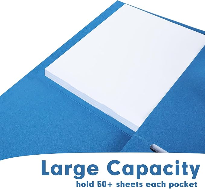 Two Pocket Folders, RAZCC 75 Pack 2 Pocket Folders Fit Letter Size Paper, Paper Folders with Pockets for School Office Business Home (Navy Blue)