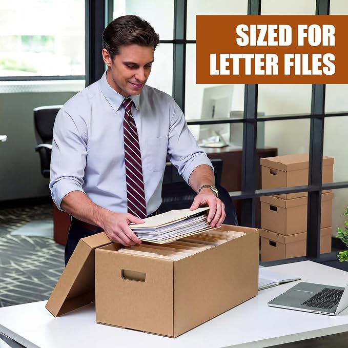 Mifoci 6 Pack File Storage Boxes with Lids, 24 x 12 x 10 Inch Medium Duty Cardboard Moving Boxes, Letter Size Document Organizer for Office Home Graduation Season Moving Storage (Brown)