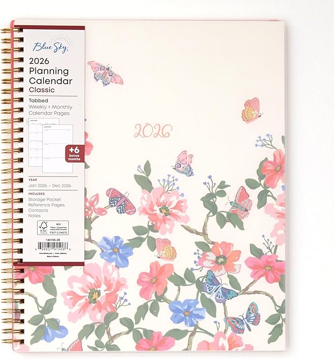 Blue Sky 2026 Weekly and Monthly Planner Calendar, January 2026 - December 2026, 8.5" x 11", Flexible Cover, Laminated Tabs, Durable Twin Wire Binding, Storage Pocket, Fly By