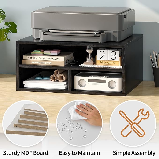 Desktop Printer Table with Storage, 2 Tier Printer Stand for Desk, Desk Organizers and Accessories for Home Office, Black