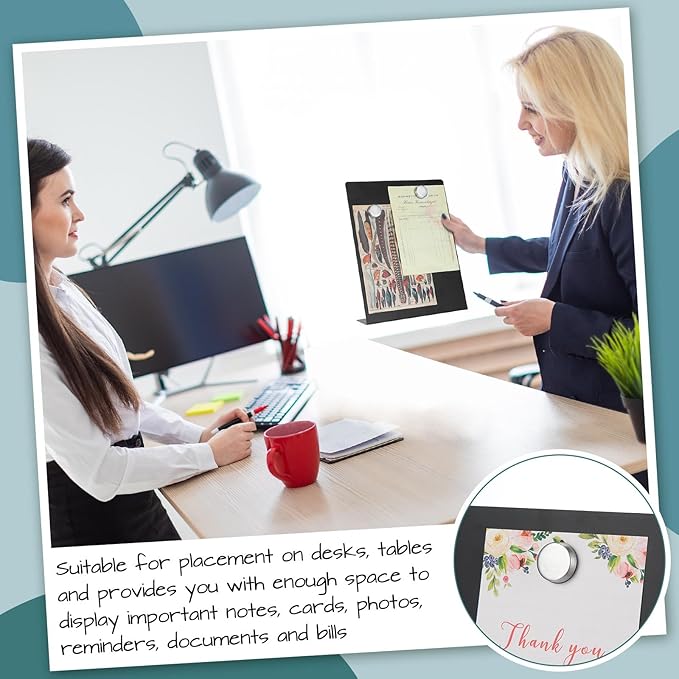 Fainne 1 Pcs Magnetic Bulletin Board with Easel Stand Mini Black Magnet Metal Tabletop Memo Display Board for Back to School Menu Table Office Supplies (11 x 8.5 Inches)