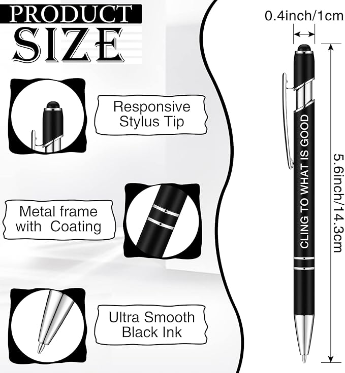 Zonon 12 Pcs Inspirational Pens Gift Set Funny Ballpoint Pen with Stylus Tip Motivational Graduation Gifts Bulk for Teacher Coworkers Nurse School Office Supplies(Black,Bible Style)