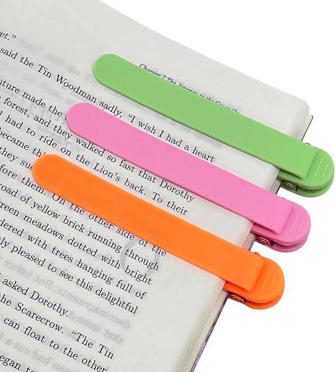 3Pcs Automatic Bookmark, Silicone Smart Book Marks for Reading Women, Men, Kids - Cute Unique Book Markers - 1 Green+1 Pink+1 Orange