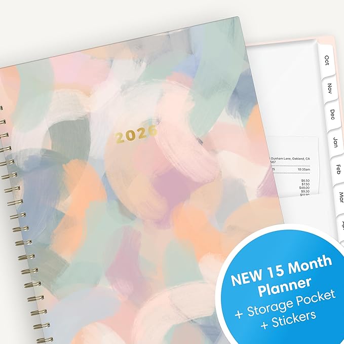 Blue Sky 15 Month 2026 Weekly and Monthly Planner Calendar, October 2025 - December 2026, 8.5" x 11", Laminated Cover, Durable Twin Wire Binding, Laminated Tabs, Storage Pocket, Includes Stickers, Soren