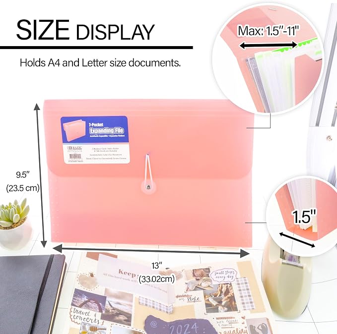 BAZIC Products Pastel Edition 7-Pocket Expanding File, A4/Letter Size, for School Office Documents