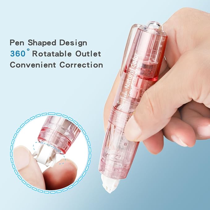 White Retractable Correction Tape, 4PCS Correction Dispensers Pre-Loaded, Cute Pull-Out Pen-Shaped Applicator, Anti-Break Tape for Office Supplies (Transparent, Green, Pink, Purple)