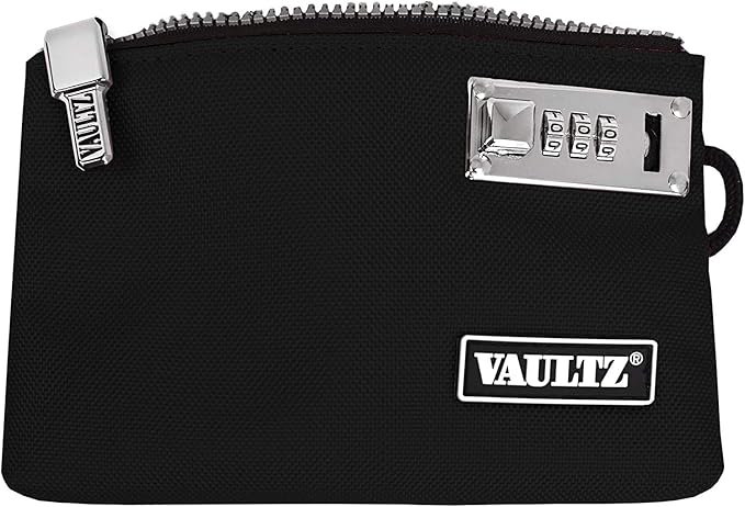 Vaultz Money Bag with Lock - 5 x 8 Inches, Men & Women's Locking Accessories Pouch for Cash, Bank Deposits, Wallet, Medicine, Phone and Credit Cards - Black