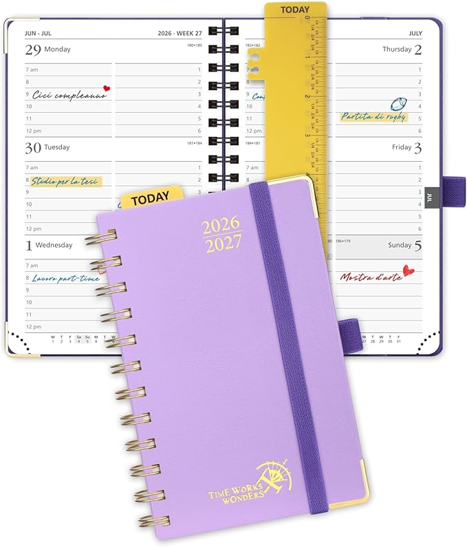 POPRUN Pocket calendar 2026-2027,pocket planner Jul 2026-Jan 2027, 6.5" x 3.5" Small Planner for Purse,Inner-pocket Weekly Planners with Hardcover, Tabs, Ruler, Pen Loop ,Unisex Weekly Planners for Organizing and Office - Violet