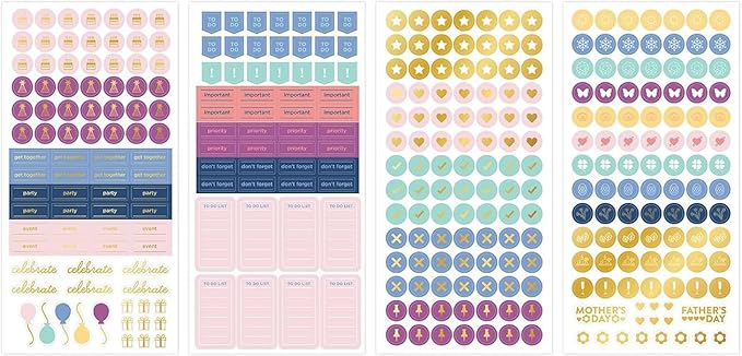 Blue Sky Every Day & Every Occasion 2200+ Sticker Pack, Planner and Calendar Pack, 4.49” x 9.06”, Full Color and Gold Foil, 24 Sheets