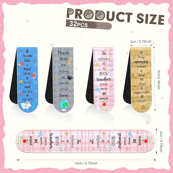 Gersoniel 32 Pcs Teacher Appreciation Gifts Bulk Teacher Magnetic Bookmarks Inspirational Page Clips Thank You Gifts for Employee Staff Xmas Stocking Stuffers for Women(Simple)
