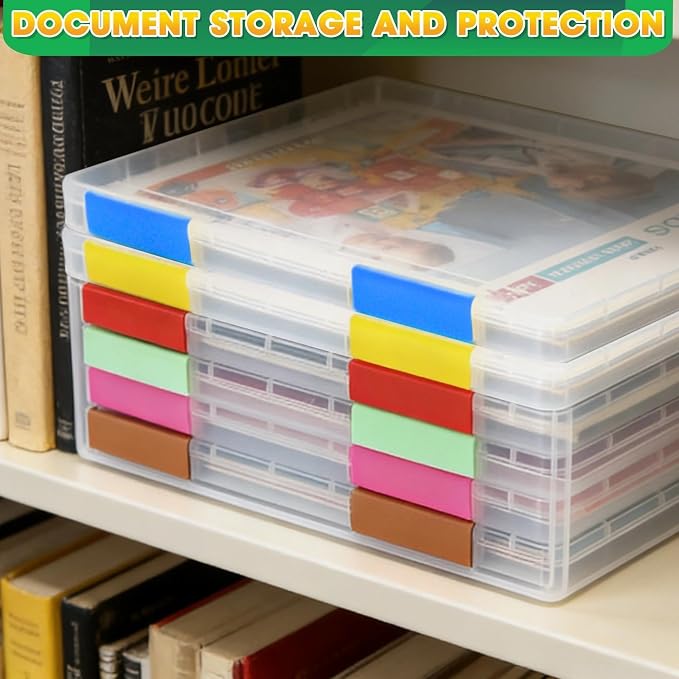 Clear A4 Paper Organizer Box, 6 Pcs Plastic File Box 12.2" x 9.05", Storage Containers for Protecting Scrapbooks, Photos, Crafts, Files