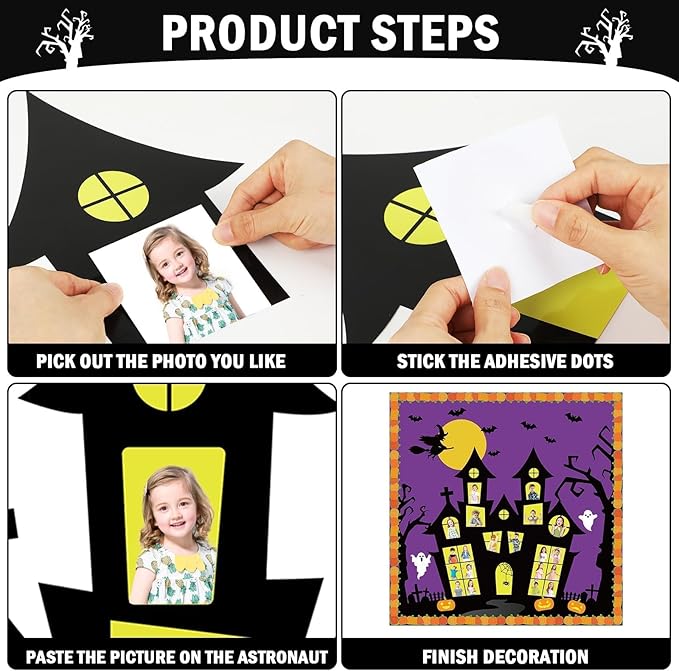Halloween Classroom Bulletin Board Decoration Set Halloween DIY Photo Craft Castle Pumpkin Witch Bat Moon Paper Cutouts for School Offices Classroom Chalkboard Wall Holiday Decor Supplies