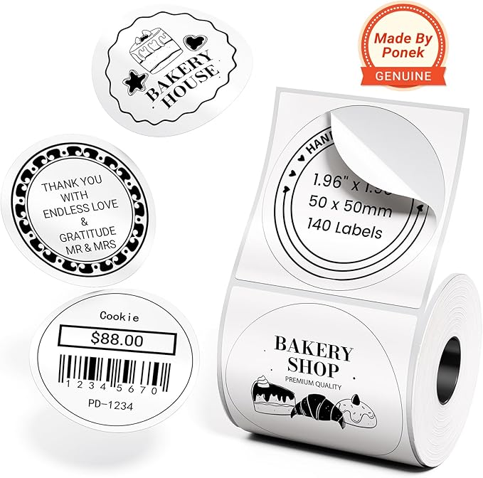 M110 Label 1.96" x 1.96" (50x50 mm), Compatible with Label Maker M110/ M100/ M220/ N20/ M120//M421/241BT/243BT, 140 Labels/Roll, Multi-Purpose Adhesive Circle Thermal Labels, Black on White