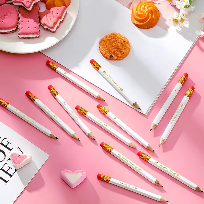 Crtiin 50 Pcs Bridal Shower Pencils Half Golf Wedding Pencils with Eraser 4 Inch Short Pocket Pre Sharpened for Wedding Game Bridal Shower Presents Classroom School(White)