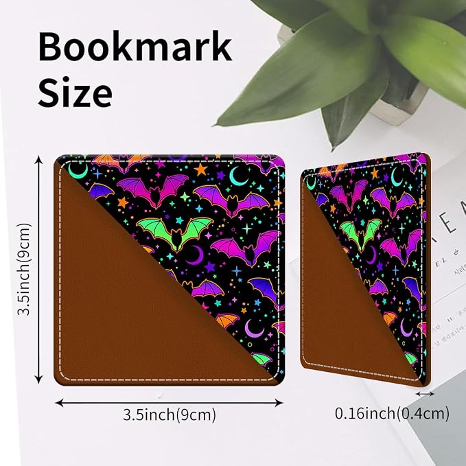 Cute Leather Bookmarks, Fun Triangle Making Corner Bookmark, Book Accessories for Reading Book Lovers, Unbreakable Page Markers for Women Men Cute Colorful Bats