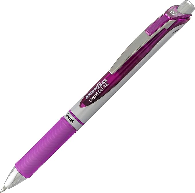 Pentel EnerGel RTX Retractable Liquid Gel Pen,Medium Line,Metal Tip,Pink/Violet Ink,(BL77BP2PV),2 Count (Pack of 2)