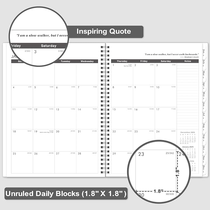 2026-2030 Monthly Planner/Calendar - Jan 2026 - Dec 2030, 5 Year Monthly Planner with Tabs & Celebrity Quotes, 9" x 11", Famous Quotes, Two-Side Pocket, Suitable for Long-Term Planning, Grey
