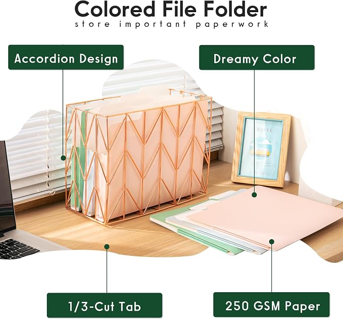Y YOMA 6 Pack Extra Capacity File Folders Letter Size Accordion Decorative File Folder Cute Pretty Colored Filing Folder File Organizers for Office School Home Desktop with 1/3-Cut Tab, Dreamy Color