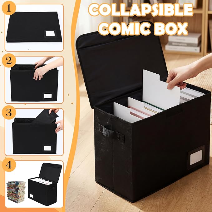 Novabright 207 Pieces Set of Comic Book Storage Set, Including 2 Comic Book Storage Boxes, 100 Bags, 100 Cardboard and 5 Dividers, Foldable with Handles, Suitable for Novel Collection