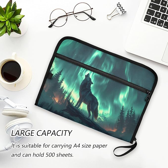 ALAZA Wolf Tree Night 13 Pocket Expanding File Folder with Labels, Accordion File Folder File Organizer Letter A4 Paper for Office School Student