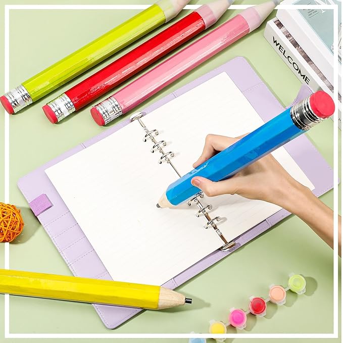 Tinlade 6 Pcs Wooden Jumbo Pencils for Prop, Funny Huge Giant Pencil 14 Inch for Home and School Supplies, Kids, Preschoolers(14 Inch)